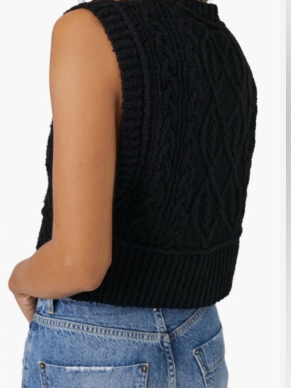 Free People Rowan Sweater Vest L Black Cable Knit Cropped Boho Preppy Chic - Picture 4 of 9